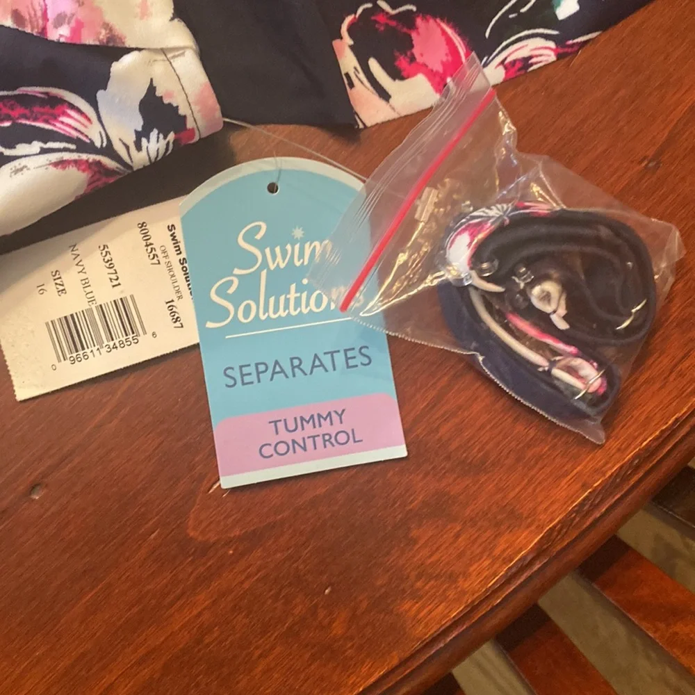 Swim Solutions Navy Floral Women Swim Top - Pink, White, Teal Accents - Picture 2 of 9